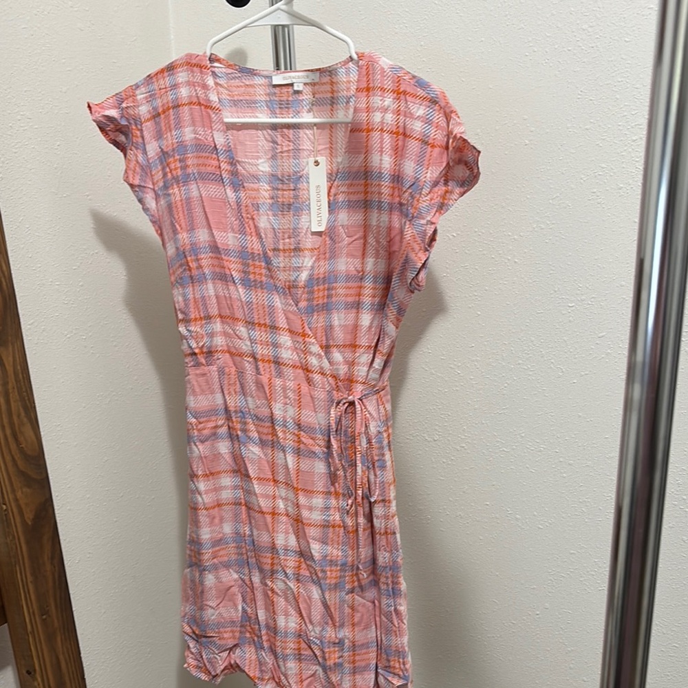 Olivaceous Pink and White Flutter Sleeve Mini Sundress